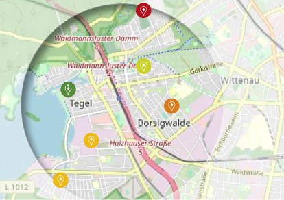 Ausschnitt aus Stadtplan mit Kirchen